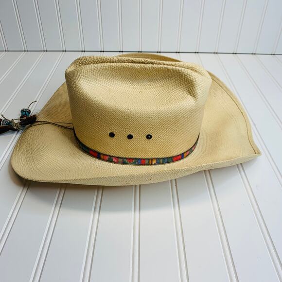 Miller Bros Western Hat Straw Beads Horsehair  Banded Sz 6 7/8 - Picture 4 of 11